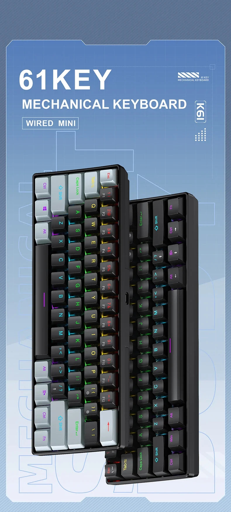 60 Percent Mechanical Mini Keyboard Wired RGB Portable
