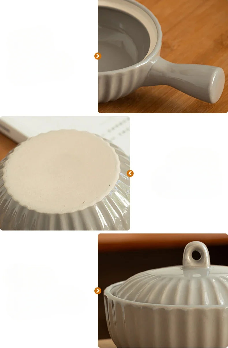 Ceramic Single Handle Bowl With Lid Japanese Style