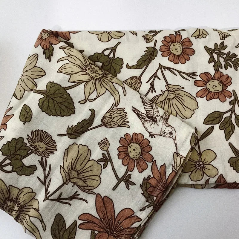Bamboo Muslin Swaddle Blanket 120x120 Cm Floral Newborn Bedding Fall 2025 Breathable Eco Friendly Baby Gift