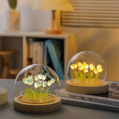 Handmade LED Tulip Flower Night Light - DIY Decorative Lamp for Bedroom, A Perfect Valentine's Day Gift