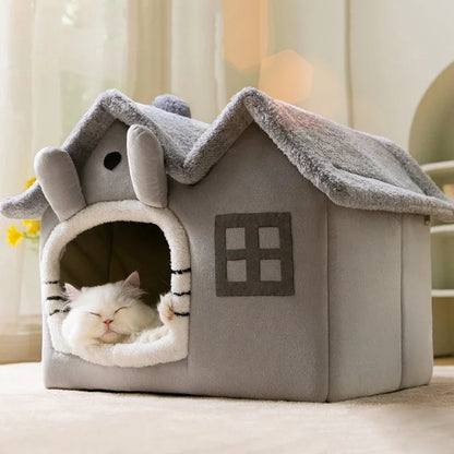 Cat Bed Foldable Cave House Plush Kennel Winter 2025 Cozy Washable Hideaway For Small Dogs And Cats
