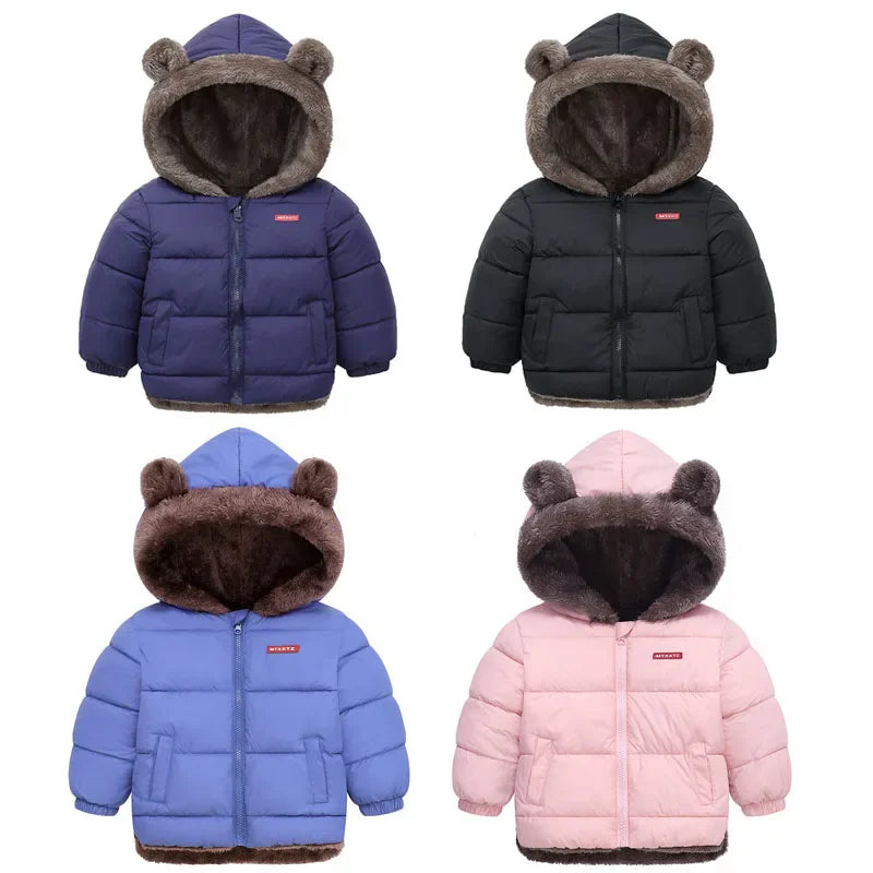 Fleece lining detail inside kids warm padded winter coat