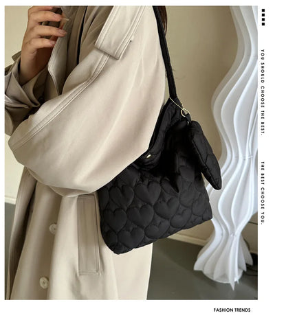 Cozy women's quilted tote – padded square shoulder bag, polyester, casual everyday