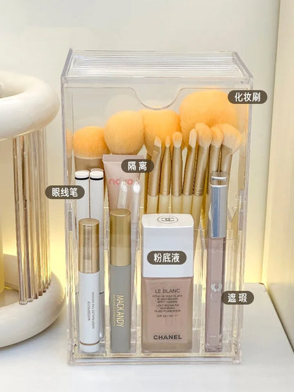 Makeup Brush Holder With Lid Acrylic Organizer Box Large Capacity Divider Storage Dust Free Fall 2025 Gift