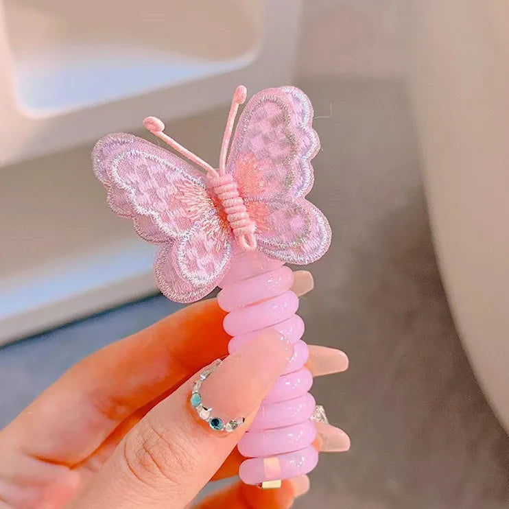 Colorful Butterfly Hair Gum for Kids - Non-Damaging Hair Rope, Braided Telephone Line Ponytail Headband