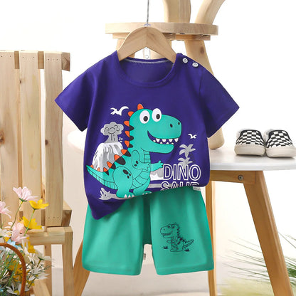 Additional gallery view 12 of boys cotton summer t-shirt and shorts set