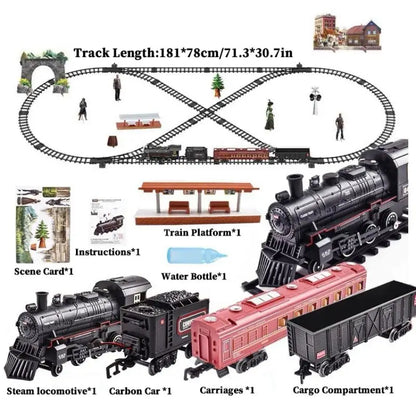 Train Set with Lights & Sounds - Interactive Locomotive Toy for Kids Battery-Powered Electric Steam