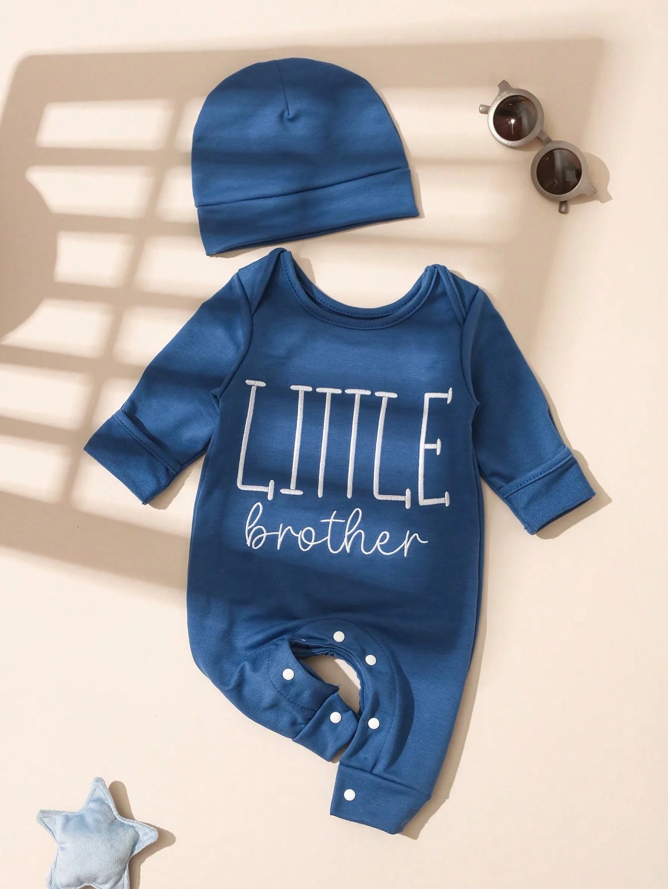 Additional gallery view 13 of newborn boys letter print button bodysuit and hat