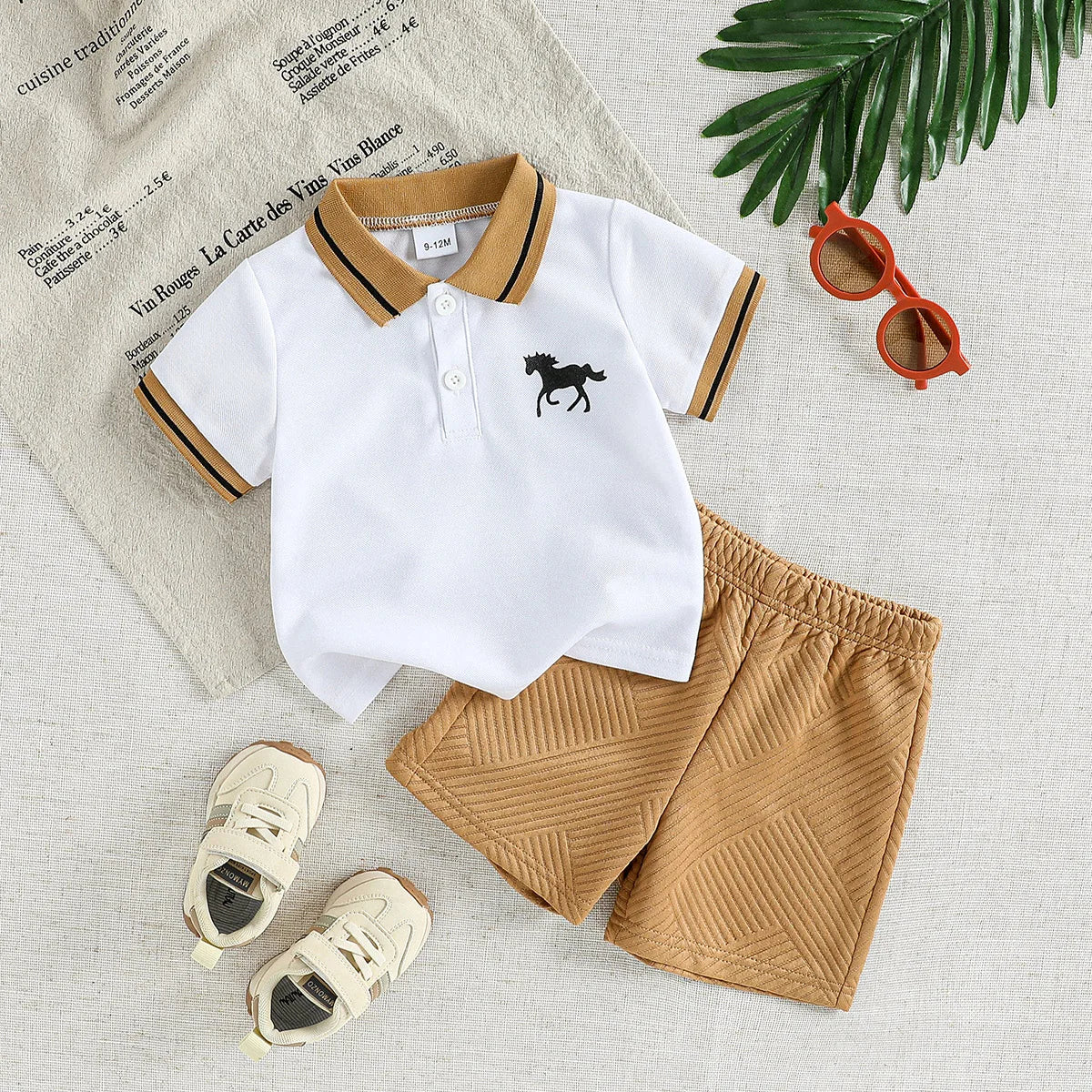 Cartoon print summer t-shirt and shorts set for baby boys
