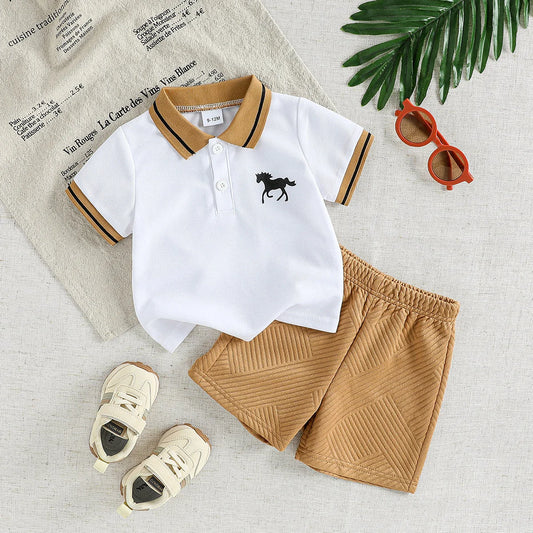 Cartoon print summer t-shirt and shorts set for baby boys
