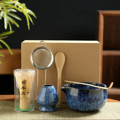 Matcha Tea Set Ceramic Bowls With Bamboo Whisk 6 Piece