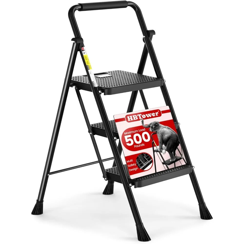 Folding Step Stool Wide Anti Slip Pedal Sturdy Steel Ladder Portable 500 Pound Load Capacity Back To School DIY 2025