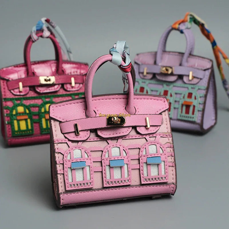 Birkin Inspired Mini Hand Bag - Platinum Bag Charm