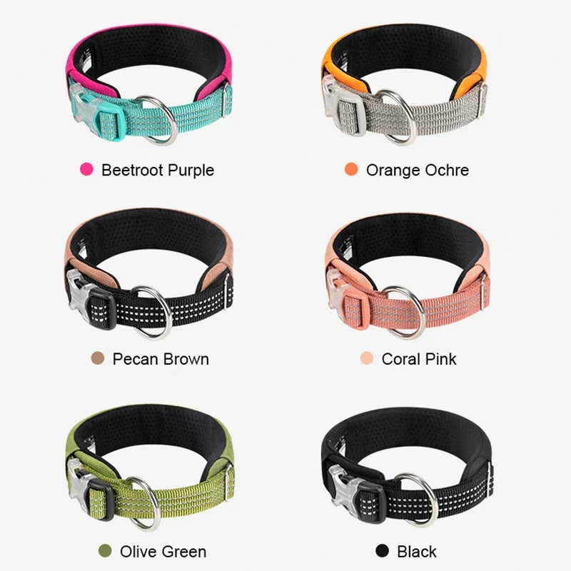 Dog Collar Reflective Personalized Padded Collar Large Dogs Night Walk Fall 2025 Breathable Quick Release Safety