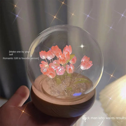 Handmade LED Tulip Flower Night Light - DIY Decorative Lamp for Bedroom, A Perfect Valentine's Day Gift