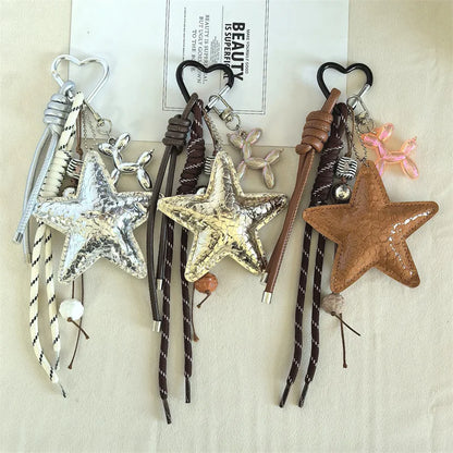 Y2K Leather Star Keychain Dachshund Bag Charm Anti Lost