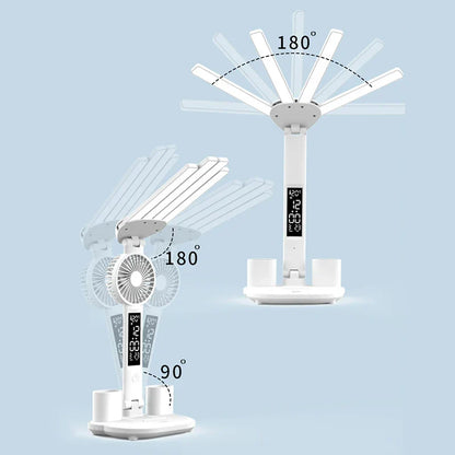 Rechargeable Desk Lamp LED With Fan And Clock Display Study Light Back To School 2025 Portable Adjustable Brightness