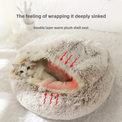Cat Bed Plush Nest Double Layer Warm Shell Semi Enclosed Winter Cozy Hideaway For Cats Fall 2025 Trend