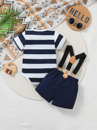 Striped short-sleeve onesie for baby boys summer wear