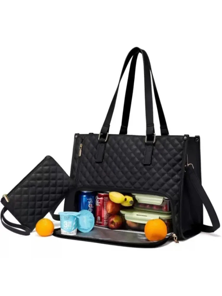 Insulated Lunch Bag Black Shoulder Laptop Bag 2-in-1 Large Capacity Back to School 2026 Gift