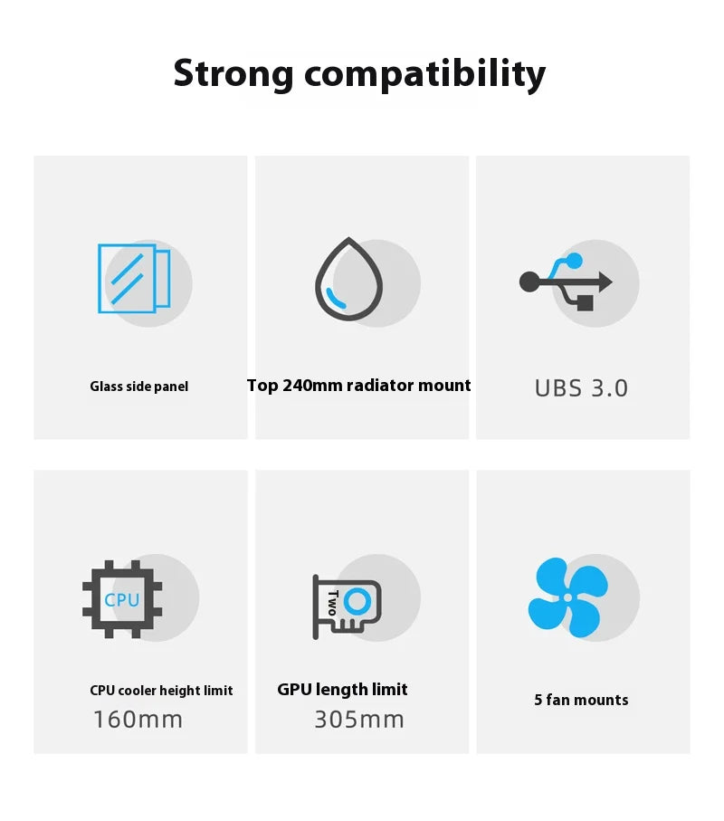 Mini ITX PC Case 240mm Water Cooling MicroATX Chassis