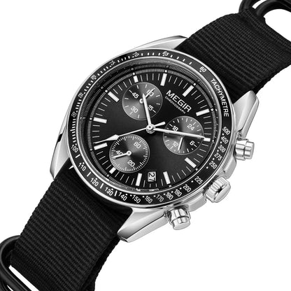 Quartz Chronograph Watch Blue Nylon Strap Waterproof
