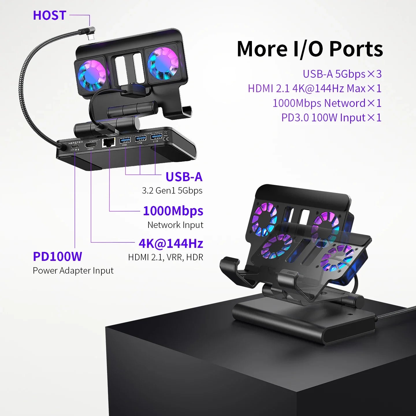 Docking Station 100W With Dual Fans 4K HDMI Gaming Dock