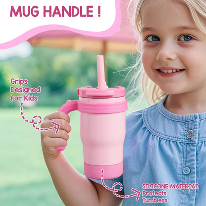 Kids Thermos Bottle 420ML Stainless Steel Insulated Tumbler With Handle And Straw, Christmas 2025 Gift
