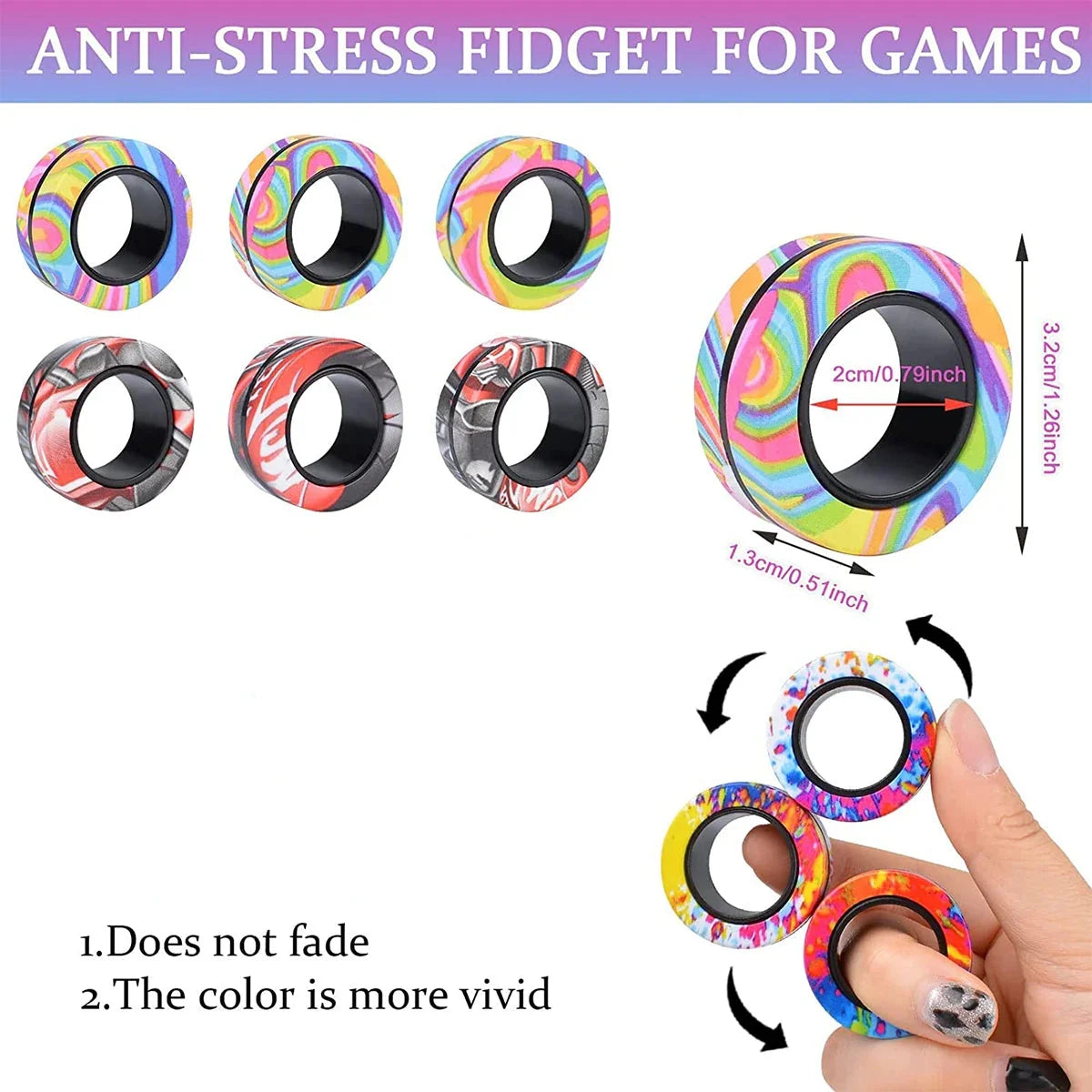 3Pcs Magnetic Rings Fidget Toy Set - Adult Fidget Magnets Pack for Kids and Teens, Stress Relief Spinner Gift
