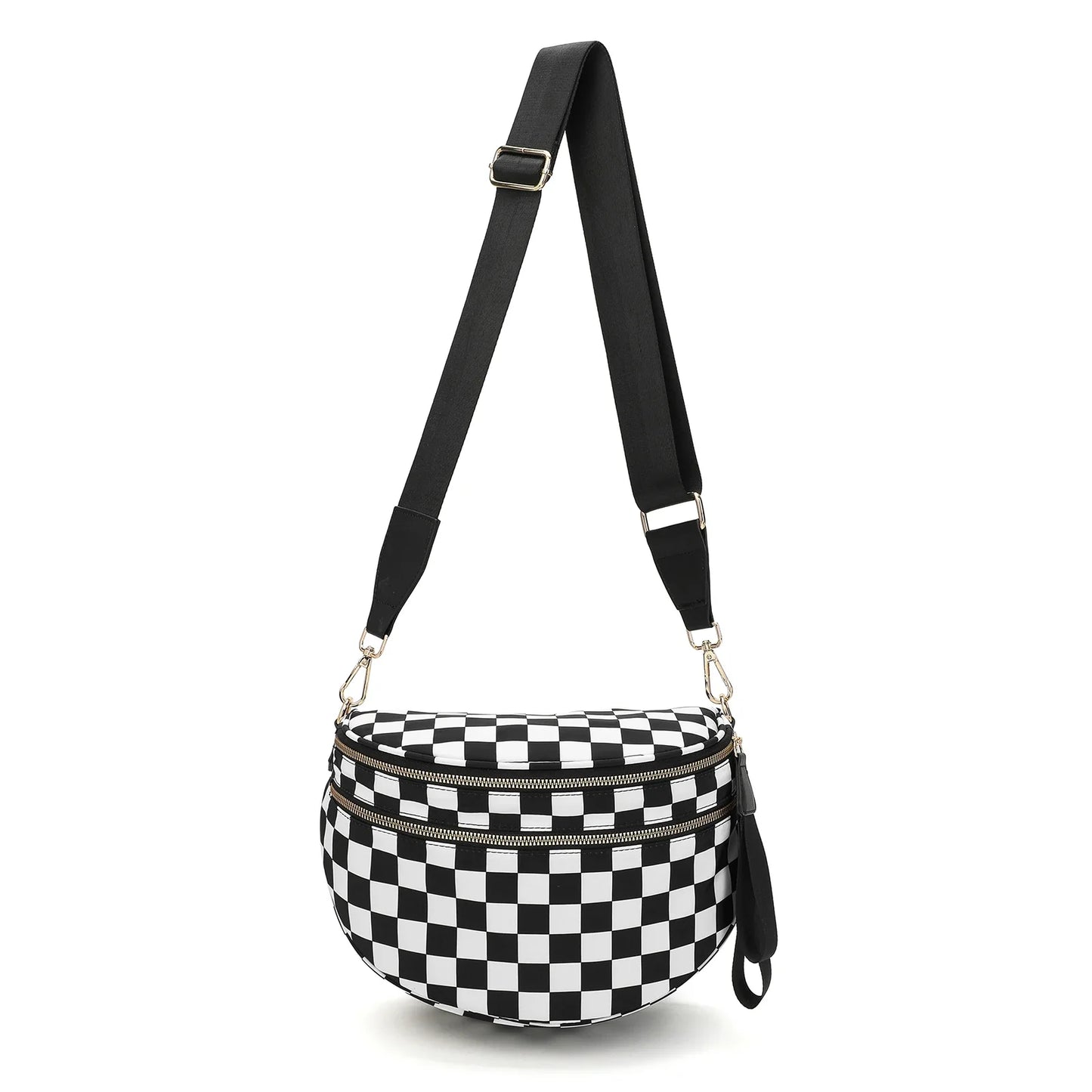 Versatile unisex crossbody bum bag – checkered nylon, box shape, travel and daily use