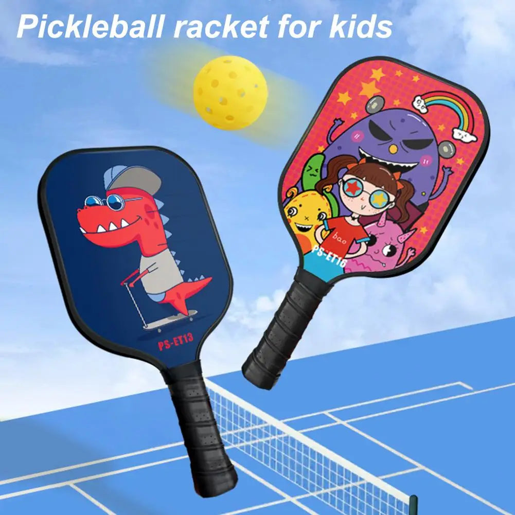 Lightweight Children's Pickleball Paddle Set with Cartoon Print, 2 Balls, Ideal for Kids Under 16, Durable Fiberglass, 180g