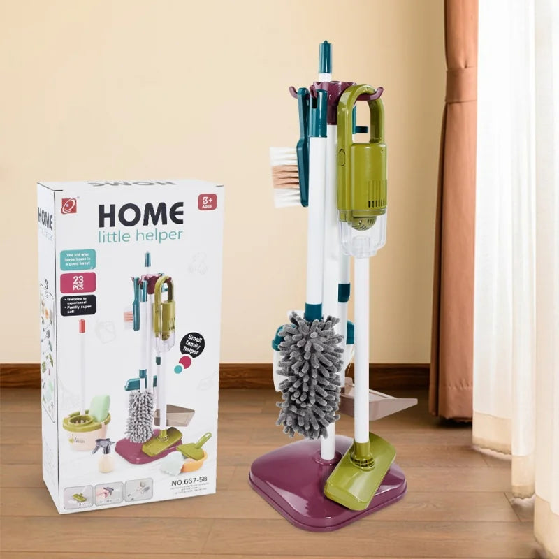Kids Pretend Play Cleaning Set - Broom & Vacuum Toy for Boys and Girls, 23-Piece Sanitation Fun