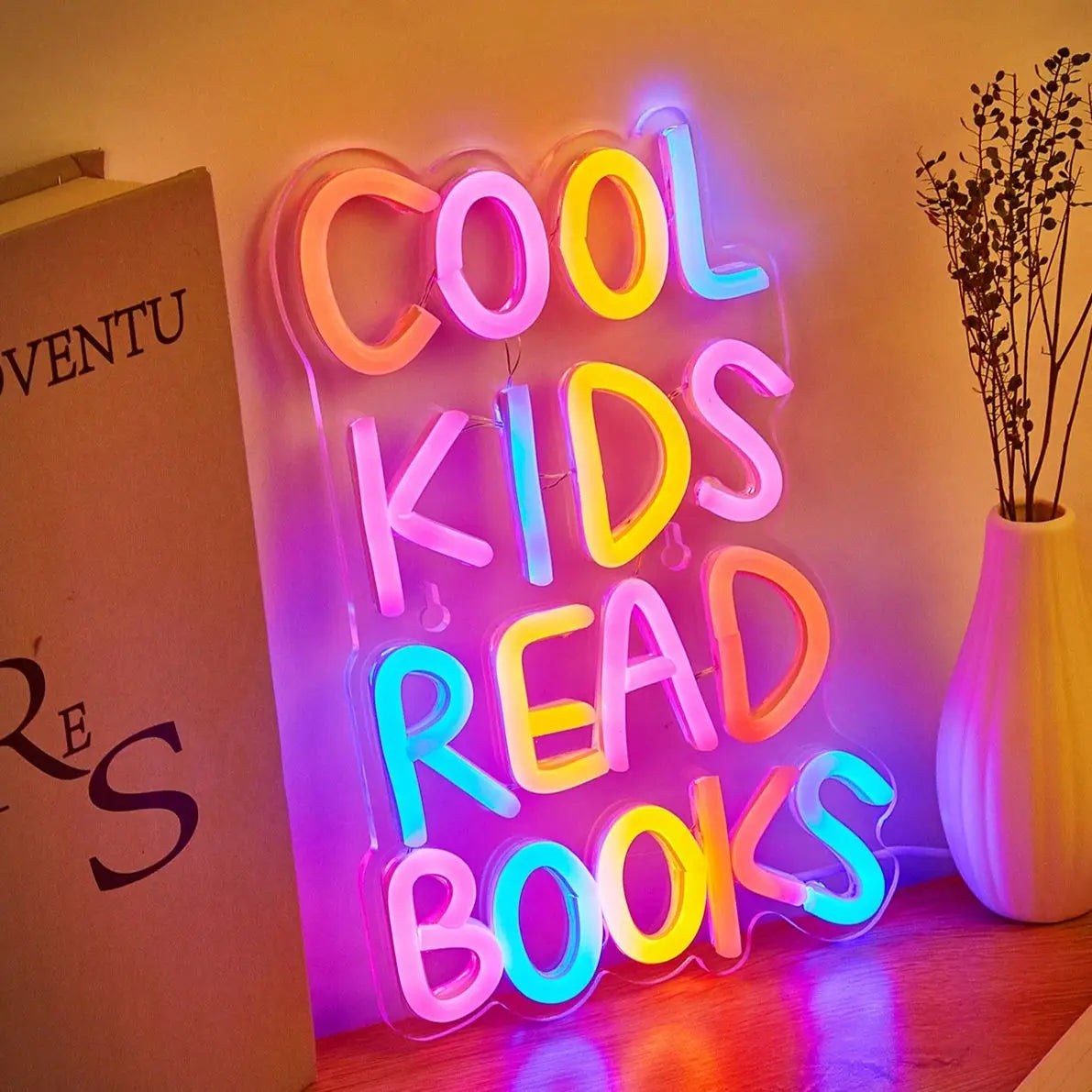 LED Neon Sign Multicolor, Cool Kids Read Books Wall Decor USB Powered, Kids Room Party Wedding Back To School 2025