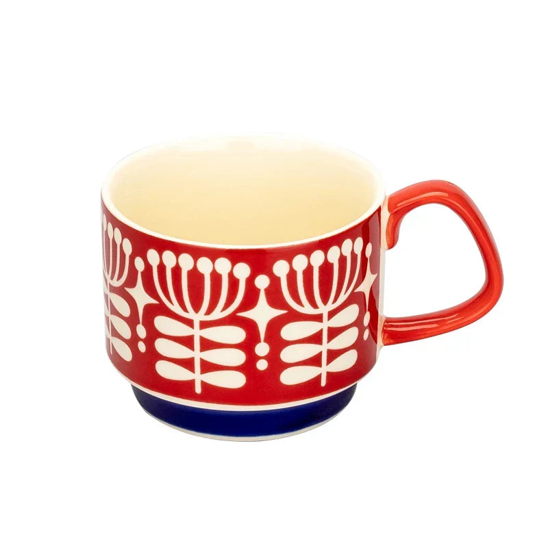 Coffee Mug 300ml Japanese Flower Ceramic Set Retro Drinkware Office Entertaining Fall 2025 Ergonomic Handgrip Gift