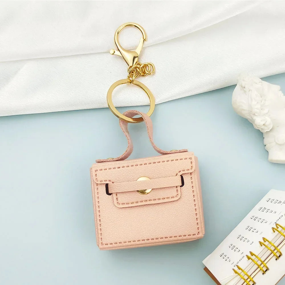 1+1 Free Birkin Inspired Mini Hand Bag - Solid Color PU Leather Coin Bag Keychain Charm