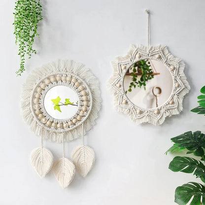 Macrame Mirror Set Cotton Fringe Boho Wall Hanging Mirrors Fall 2025 Cozy Nursery Home Decor Gift