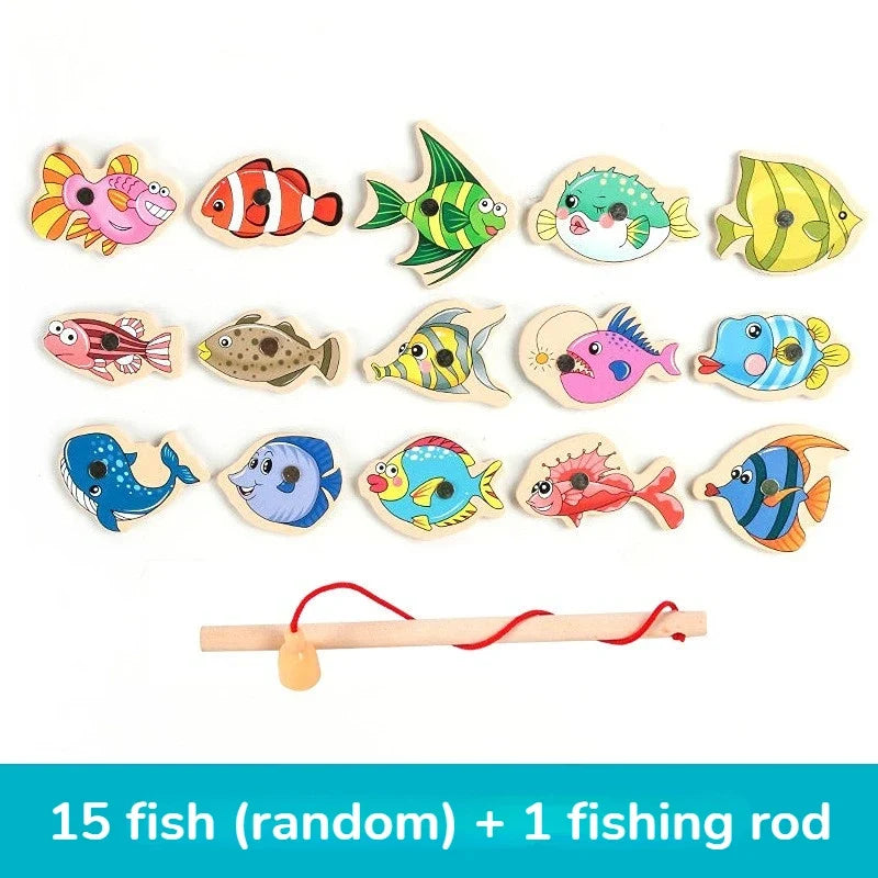 Interactive Montessori Wooden Fishing Game - Magnetic Marine Life Learning Toy for Kids, Parent-Child Engagement, Eco-Friendly Design