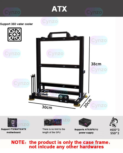 Open Frame ATX PC Case Rack Modular Water Air Cooling