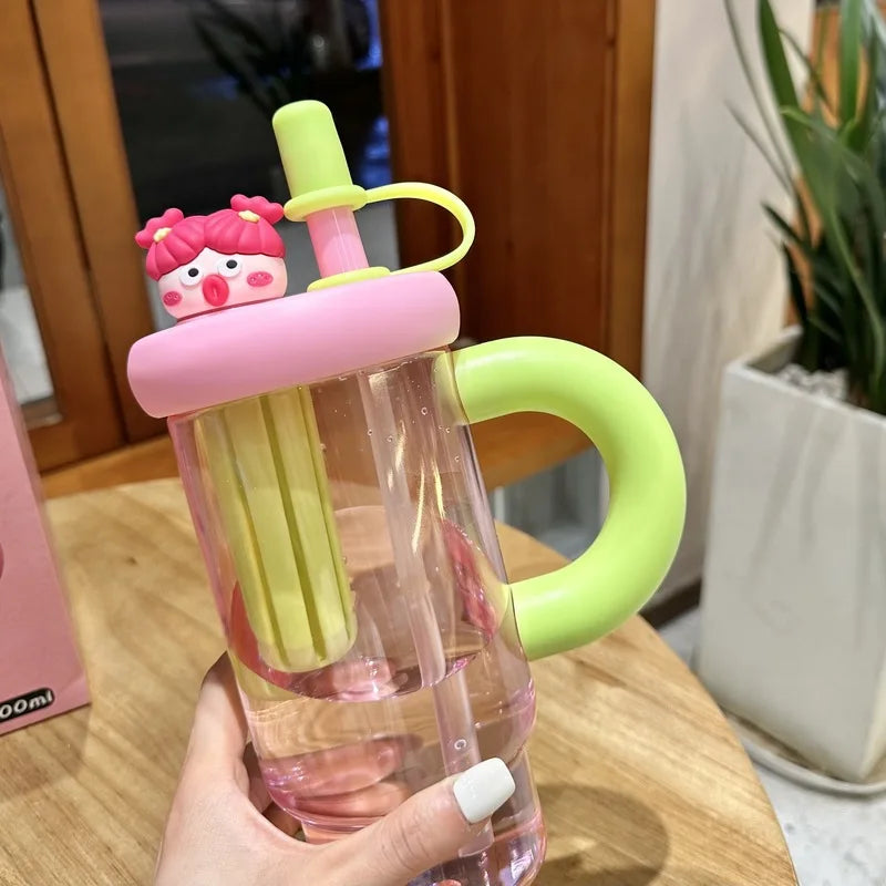 Straw Cup 900ml Cartoon Cute Portable Water Cup Summer 2025 Large Capacity High Temperature Resistant Outdoor