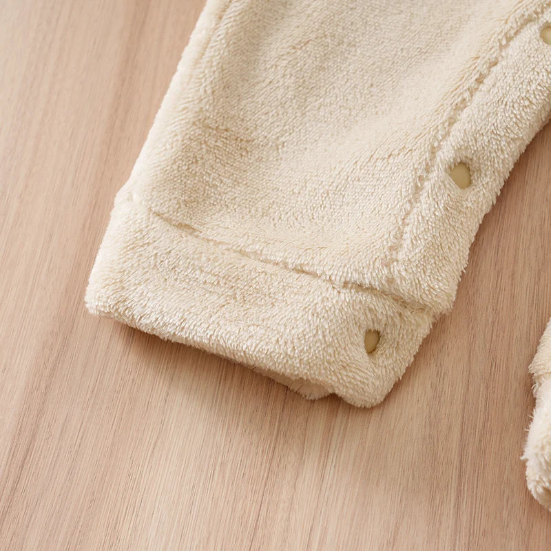 Styling option for baby bear hooded winter flannel romper