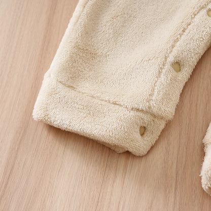 Styling option for baby bear hooded winter flannel romper