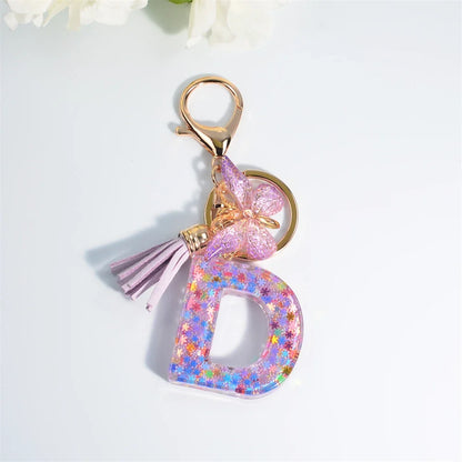Sequin Letter Keychain With Butterfly Tassel Charm