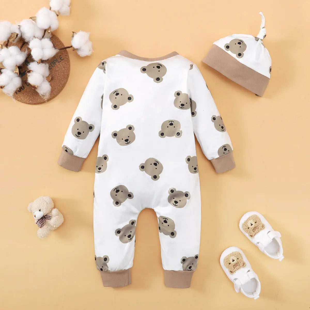 colour version of the baby boys bear print button-up winter romper