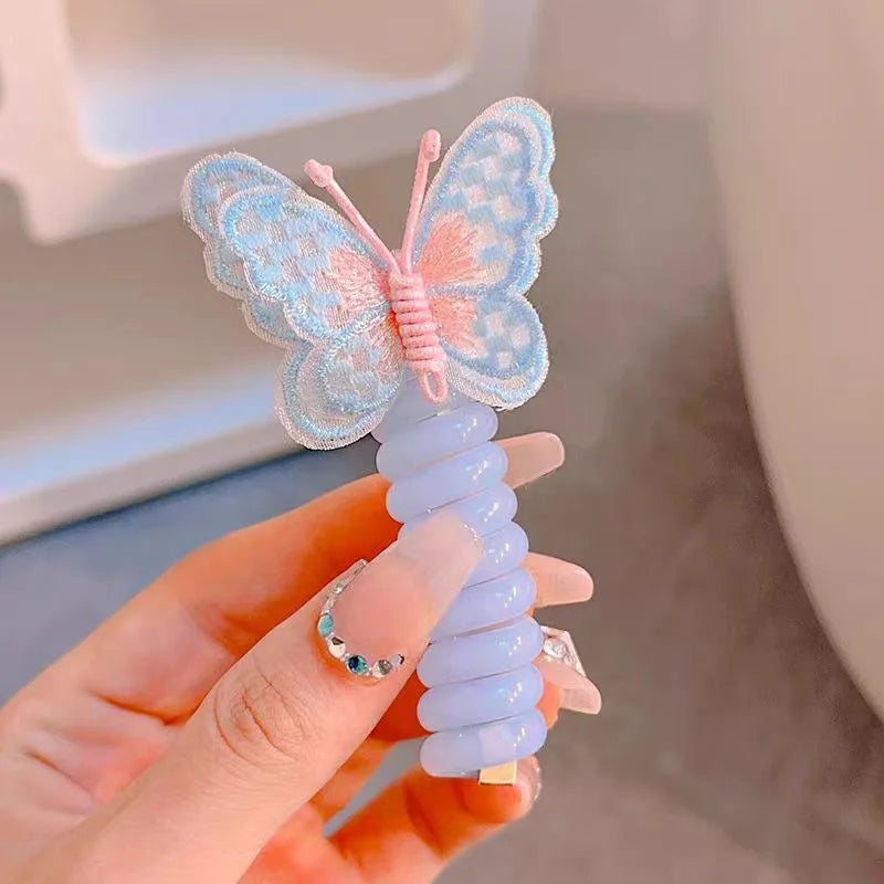 Colorful Butterfly Hair Gum for Kids - Non-Damaging Hair Rope, Braided Telephone Line Ponytail Headband