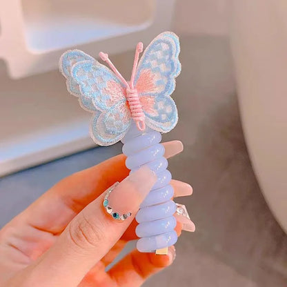 Colorful Butterfly Hair Gum for Kids - Non-Damaging Hair Rope, Braided Telephone Line Ponytail Headband