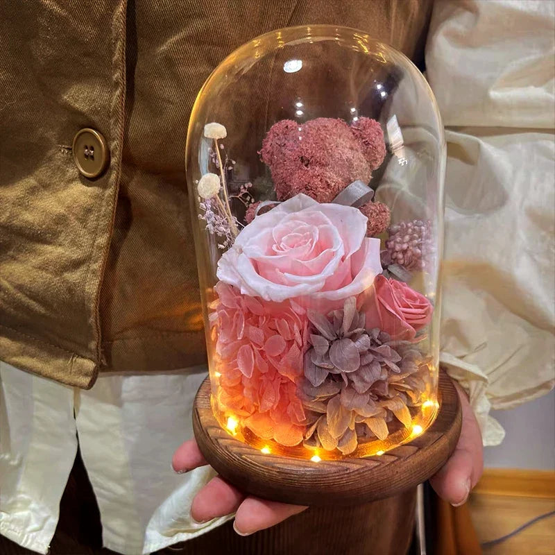 Eternal Preserved Rose Gift Box with Teddy Bear – A Thoughtful Valentine's Day Surprise for Her
