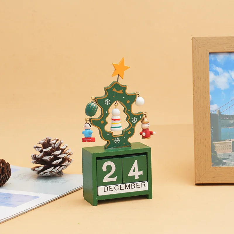 Christmas Wooden Countdown Calendar Ornament Tabletop Decor
