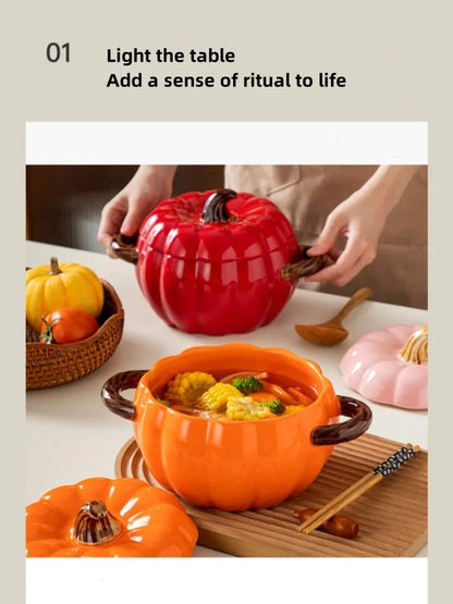 Ceramic Soup Pot Pumpkin Lid Porcelain Large Fall 2025