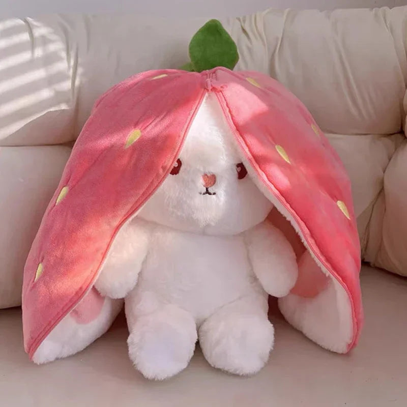 Plush Bunny 25cm Strawberry Carrot Transforming Toy Kids Birthday Gift Fall 2025 Cute Cuddly Surprise