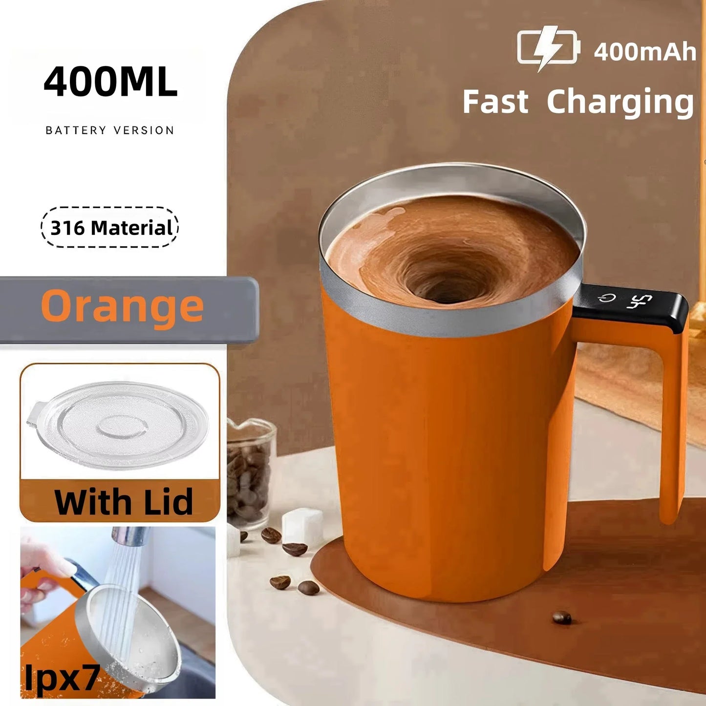 Self Stirring Mug 380ML Stainless Steel Interior USB Rechargeable Electric Coffee Cup Back To Work 2025 IP67 Waterproof